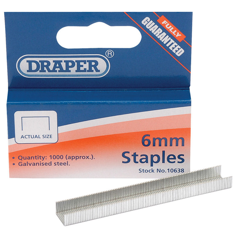 Draper Steel Staples, 6 x 10mm (Pack of 1000) DRA-10638