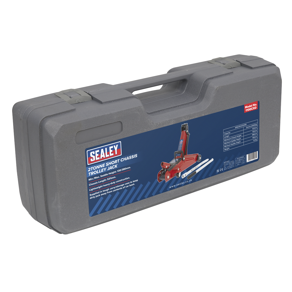 Sealey 2tonne Short Chassis Trolley Jack with Storage Case 1100CXD