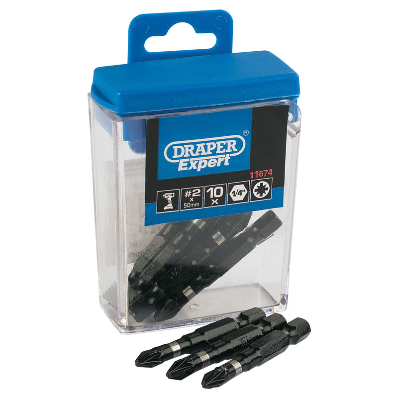 Draper PZ Type Impact Bits, No.2 x 50mm (10 Piece) DRA-11674