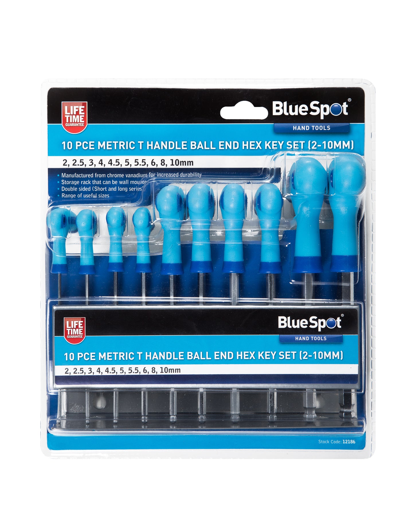 BlueSpot 10 PCE Metric T Handle Ball End Hex Key Set (2-10mm) 12186