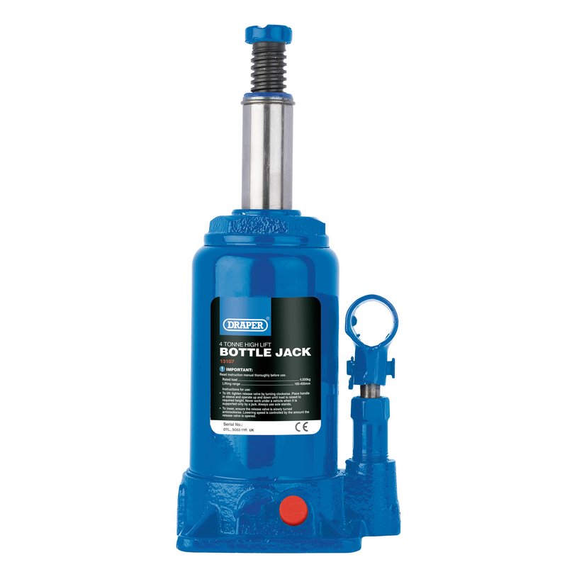 Draper High Lift Hydraulic Bottle Jack, 4 Tonne DRA-13107