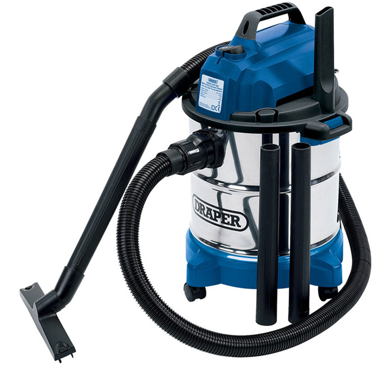 Draper 230V Wet and Dry Vacuum Cleaner with Stainless Steel Tank, 20L, 1250W DRA-13785