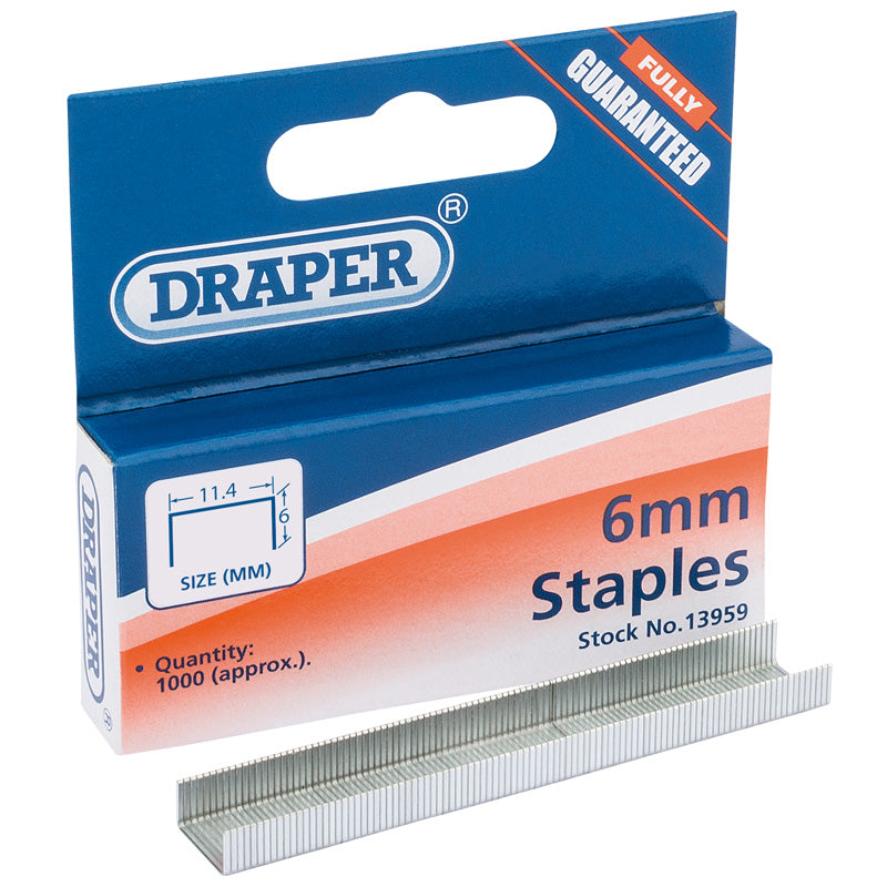 Draper Steel Staples, 6 x 11.3mm (Pack of 1000) DRA-13959