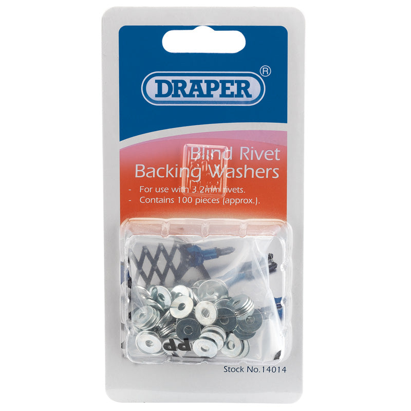 Draper Rivet Backing Washers, 3.2mm (100 Piece) DRA-14014