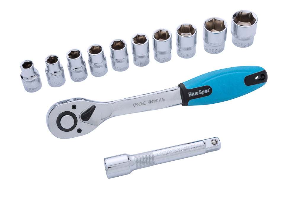 BlueSpot 12 PCE 1/2" Metric Ratchet & Socket Set (10-24mm) 01500