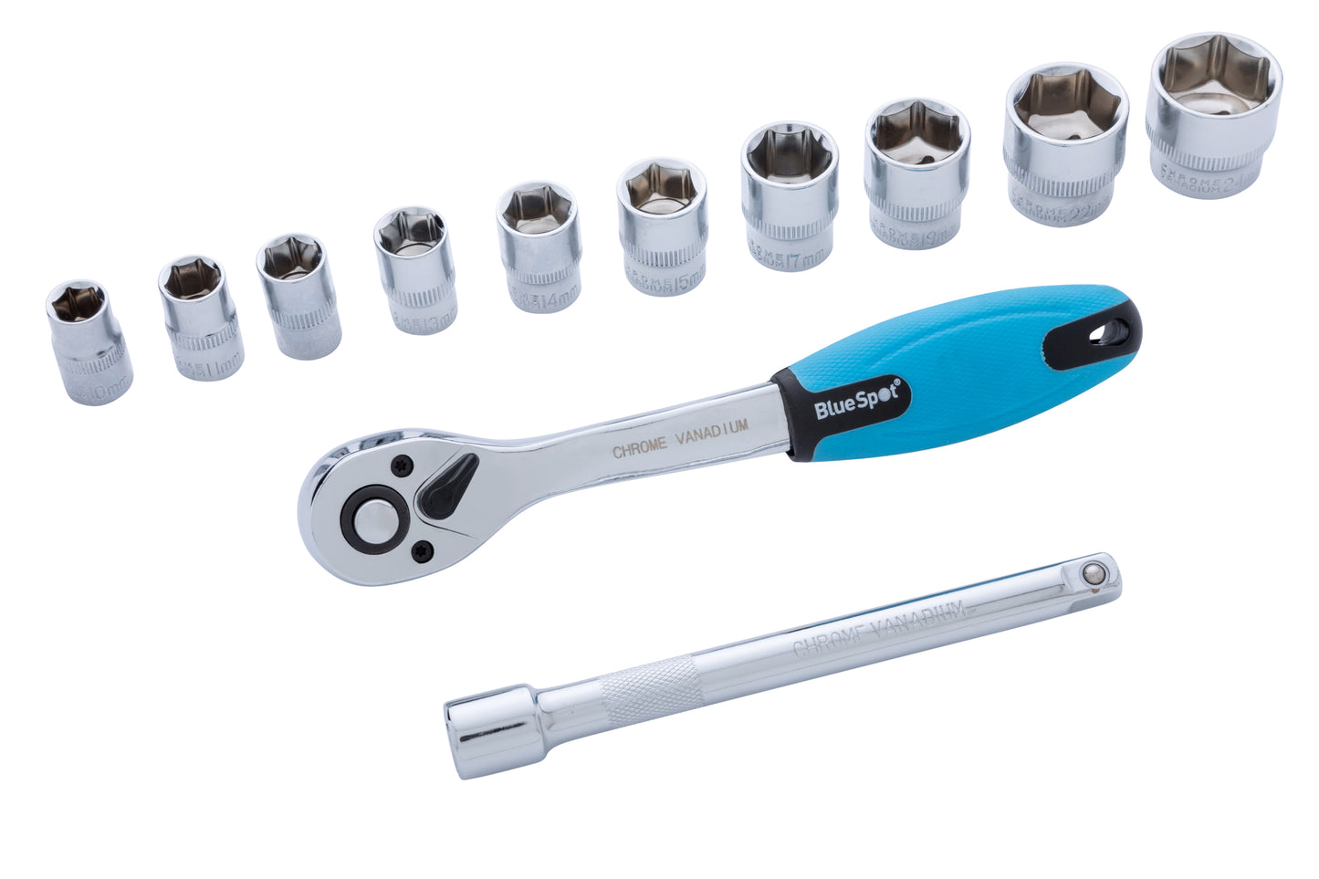 BlueSpot 12 PCE 3/8" Metric Ratchet & Socket Set (10-24mm) 01502