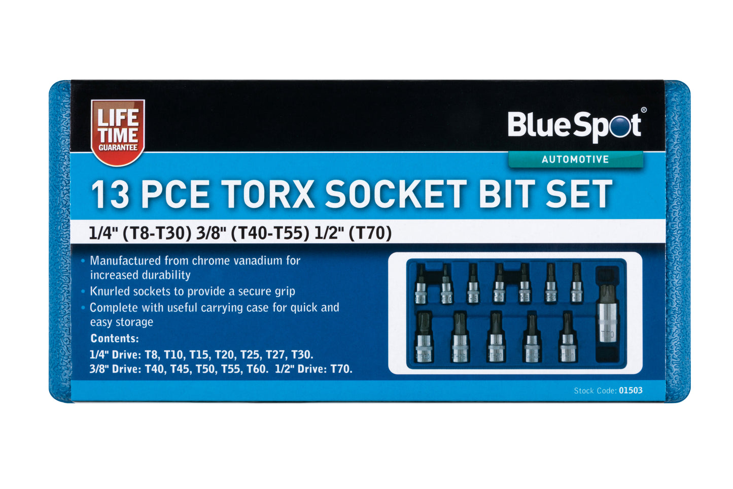 BlueSpot 13 PCE Torx Socket Bit Set (T8-T70) 01503