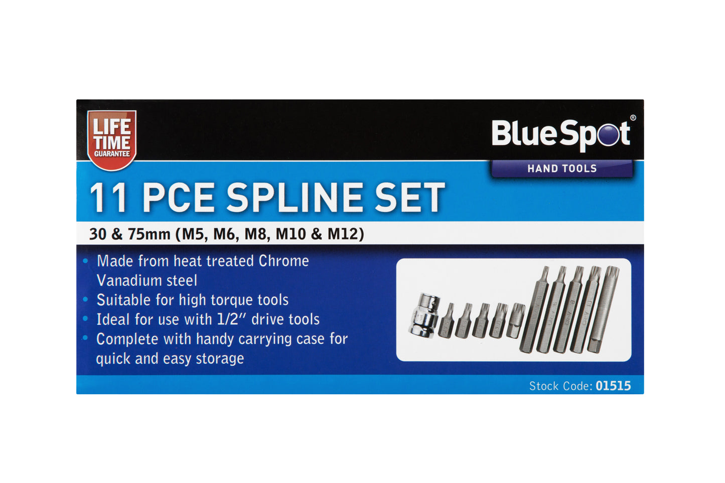 BlueSpot 11 PCE 1/2" Spline Set (M5-M12) 01515
