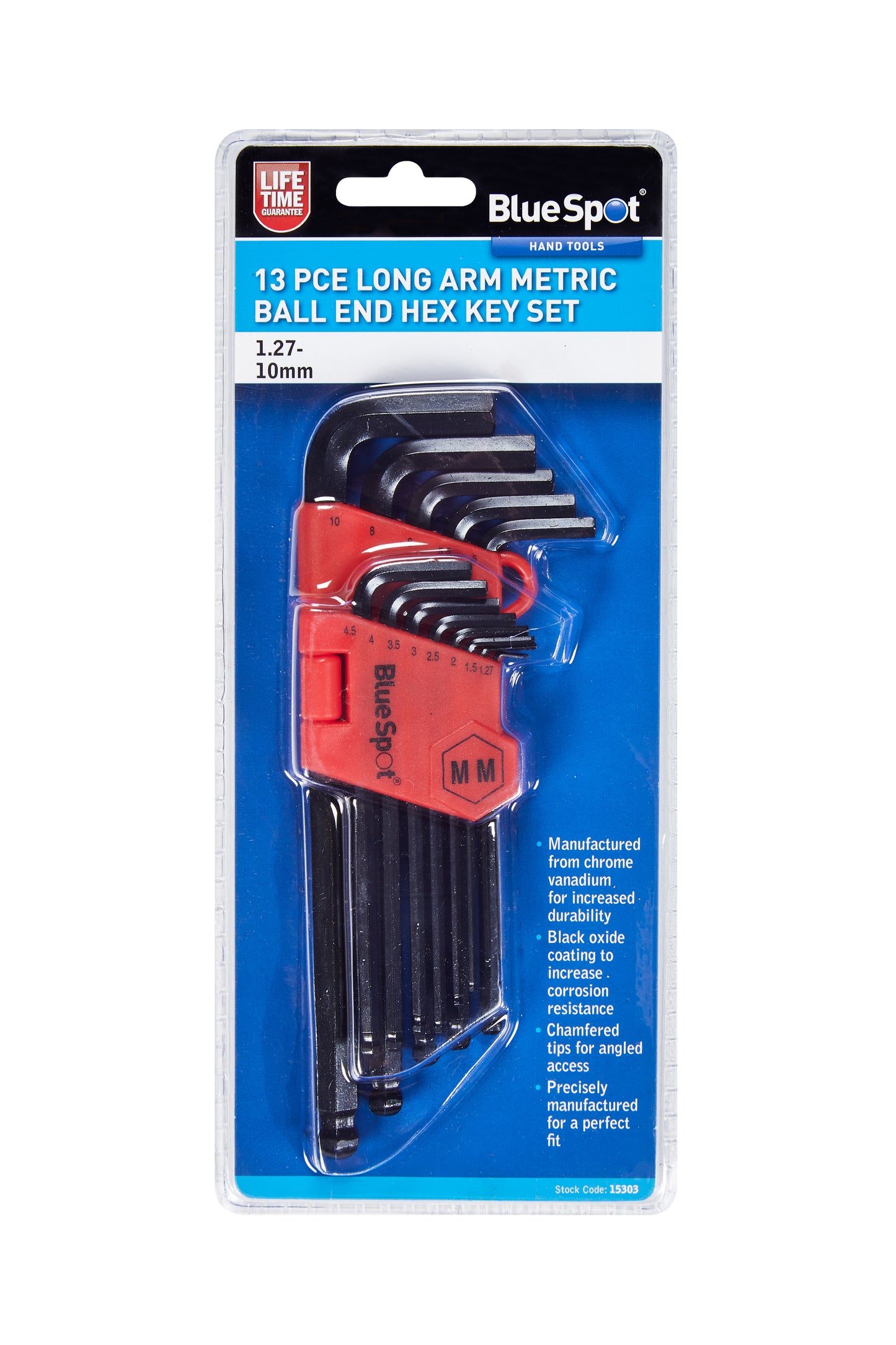 BlueSpot 13 PCE Long Arm Metric Ball End Hex Key Set (1.27-10mm) 15303