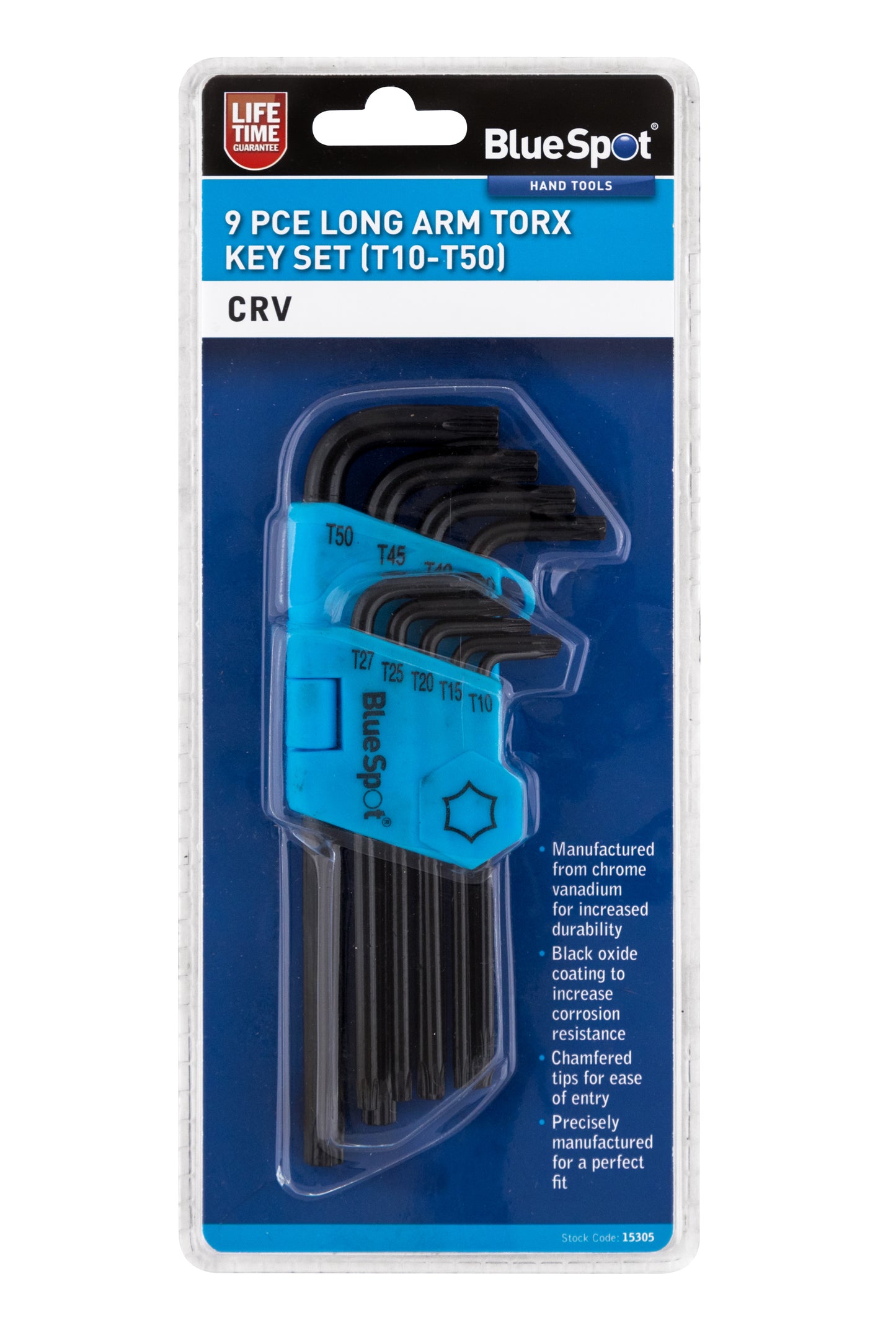 BlueSpot 9 PCE Long Arm Torx Key Set (T10-T50) 15305