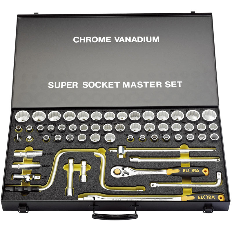 Draper Metric, Whitworth and Imperial Socket Set, 1/2" Sq. Dr. (58 Piece) DRA-15372