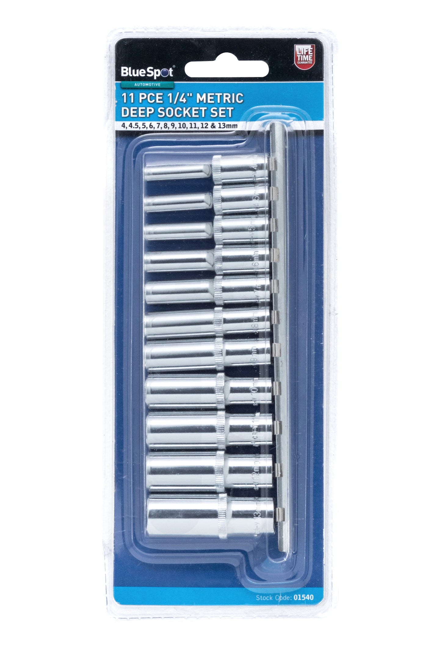BlueSpot 11 PCE 1/4" Metric Deep Socket Set (4-13mm) 01540