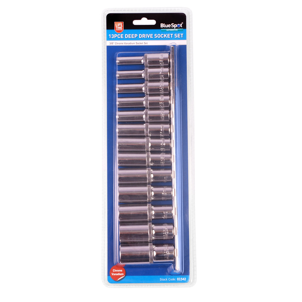 BlueSpot 13 PCE 3/8" Metric Deep Socket Set (6-19mm) 01542
