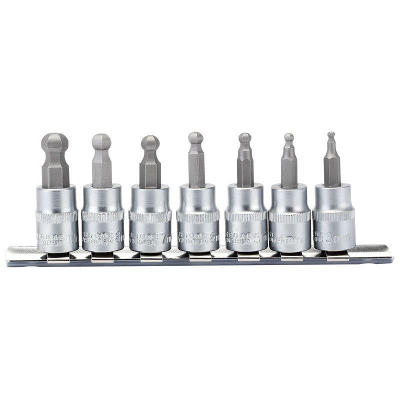 Draper Ball-end Hex. Socket Bit Set, 3/8" Sq. Dr., 48mm (7 Piece) DRA-16296