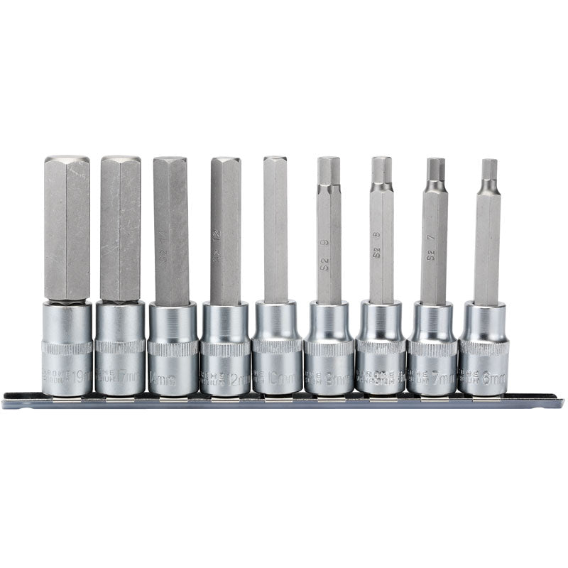 Draper Long Metric Hex. Socket Bit Set, 1/2" Sq. Dr., 100mm (9 Piece) DRA-16308