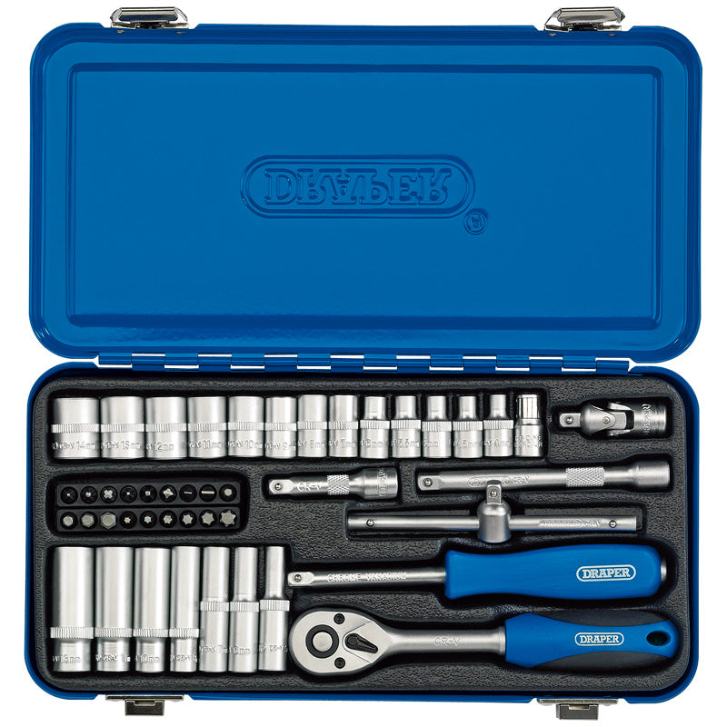 Draper Metric Socket Set in Metal Case, 1/4" Sq. Dr. (45 Piece) DRA-16365
