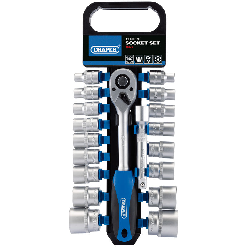 Draper Metric Socket and Ratchet Set, 1/2" Sq. Dr. (19 Piece) DRA-16375