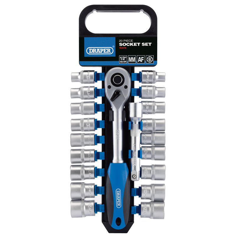 Draper Combined MM/AF Socket and Ratchet Set, 1/2" Sq. Dr. (20 Piece) DRA-16376