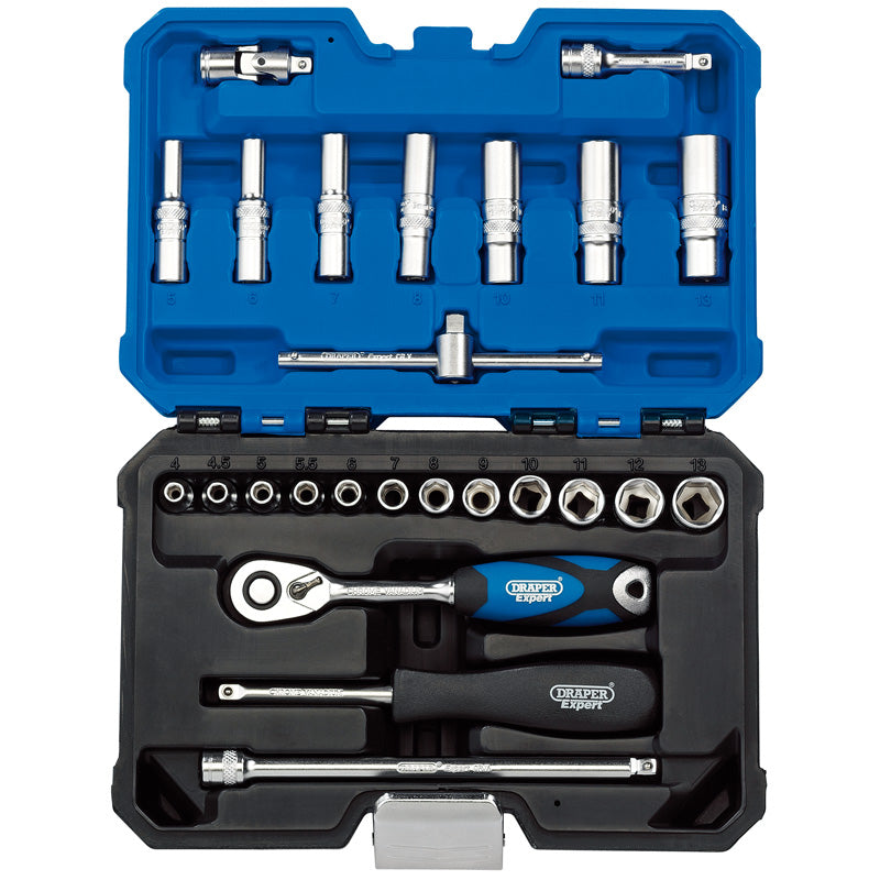 Draper Expert Metric Socket Set, 1/4" Sq. Dr., Blue (25 Piece) DRA-16443