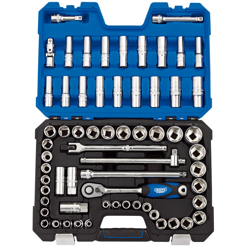 Draper MM/AF Combined Socket Set, 1/2" Sq. Dr. (63 Piece) DRA-16456
