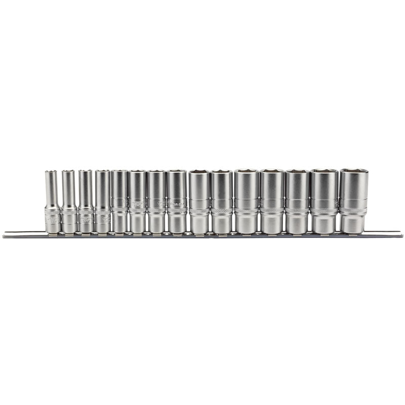 Draper Metric Deep Socket Set on a Metal Rail, 3/8" Sq. Dr. (15 Piece) DRA-16494