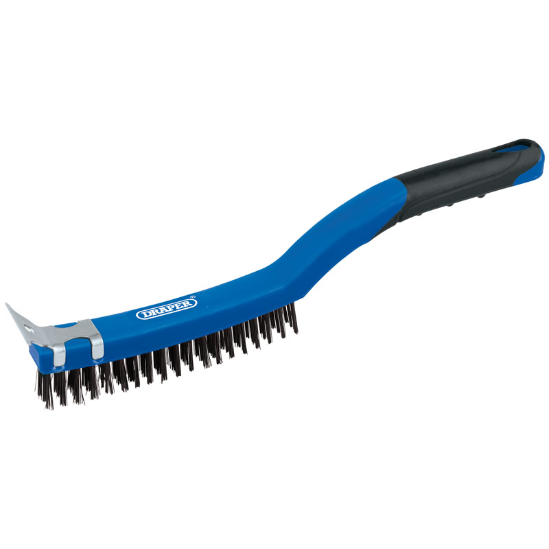 Draper 3 Row Carbon Steel Wire Scratch Brush with Scraper, 350mm DRA-17179