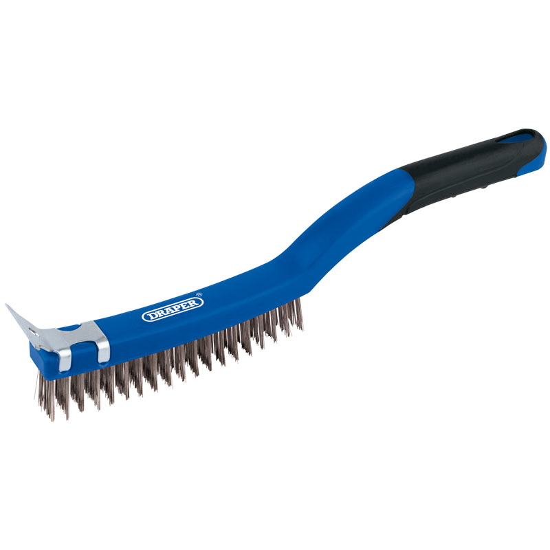 Draper 3 Row Stainless Steel Wire Scratch Brush with Scraper, 350mm DRA-17180