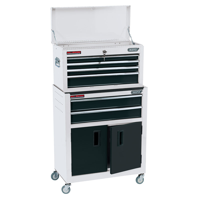 Draper Combined Roller Cabinet and Tool Chest, 6 Drawer, 24", White DRA-19576