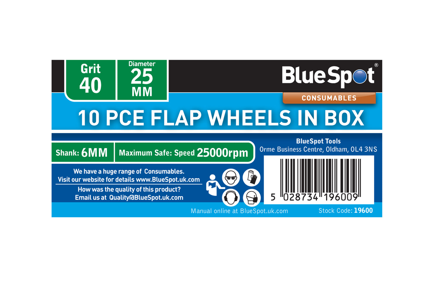 BlueSpot 10 PCE 40 Grit 25MM Flap Wheels In Box 19600