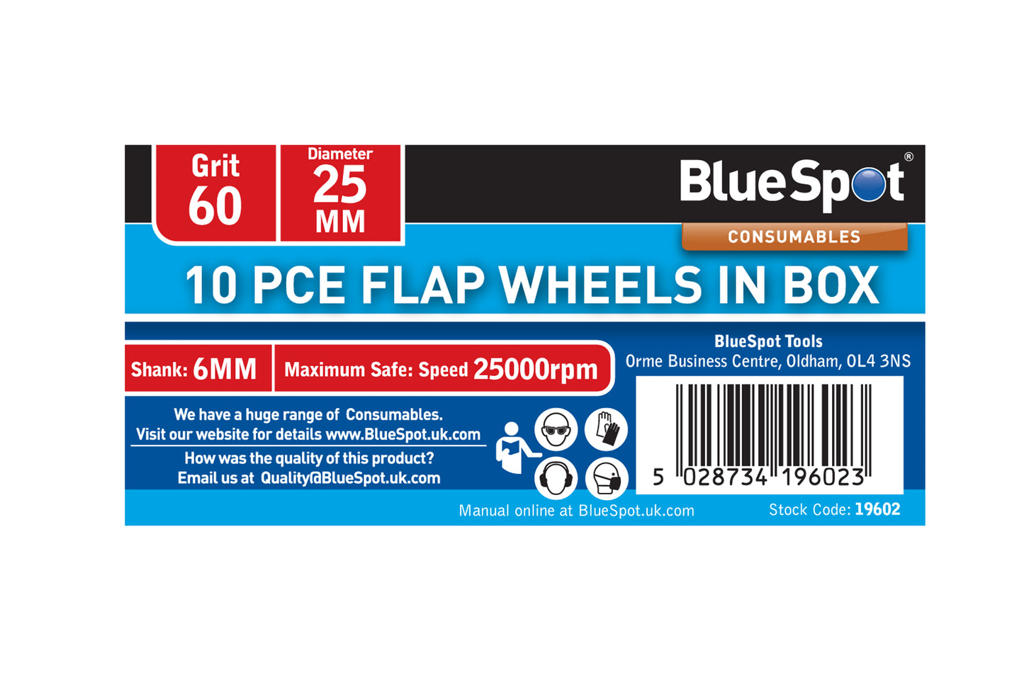 BlueSpot 10 PCE 60 Grit 25MM Flap Wheels In Box 19602