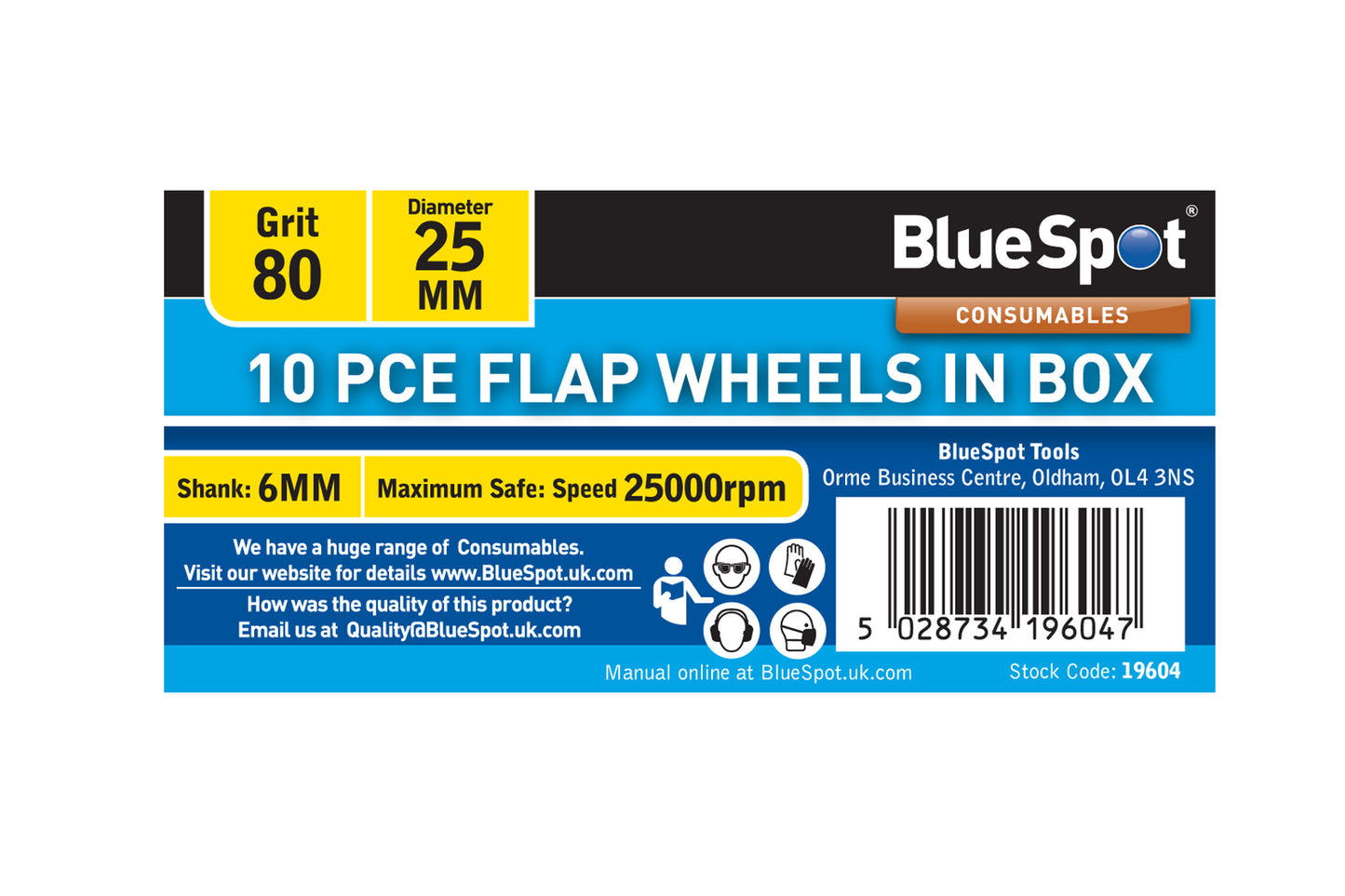 BlueSpot 10 PCE 80 Grit 25MM Flap Wheels In Box 19604