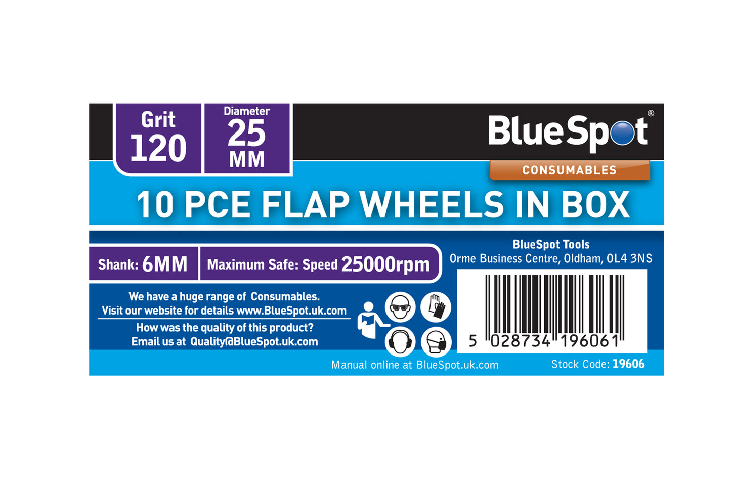 BlueSpot 10 PCE 120 Grit 25MM Flap Wheels In Box 19606