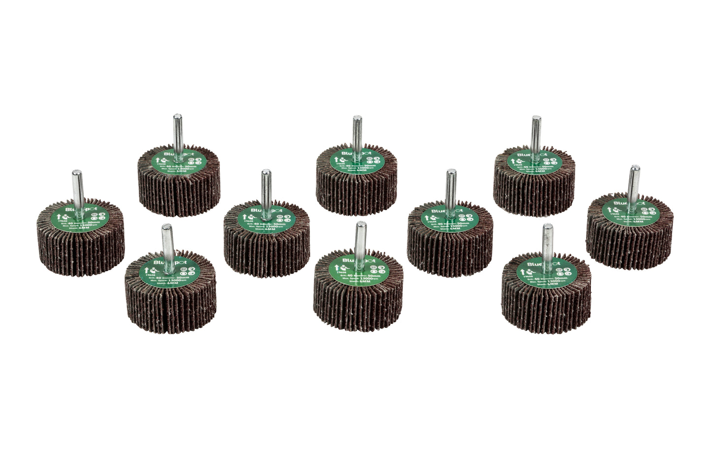 BlueSpot 10 PCE 40 Grit 50MM Flap Wheels In Box 19608