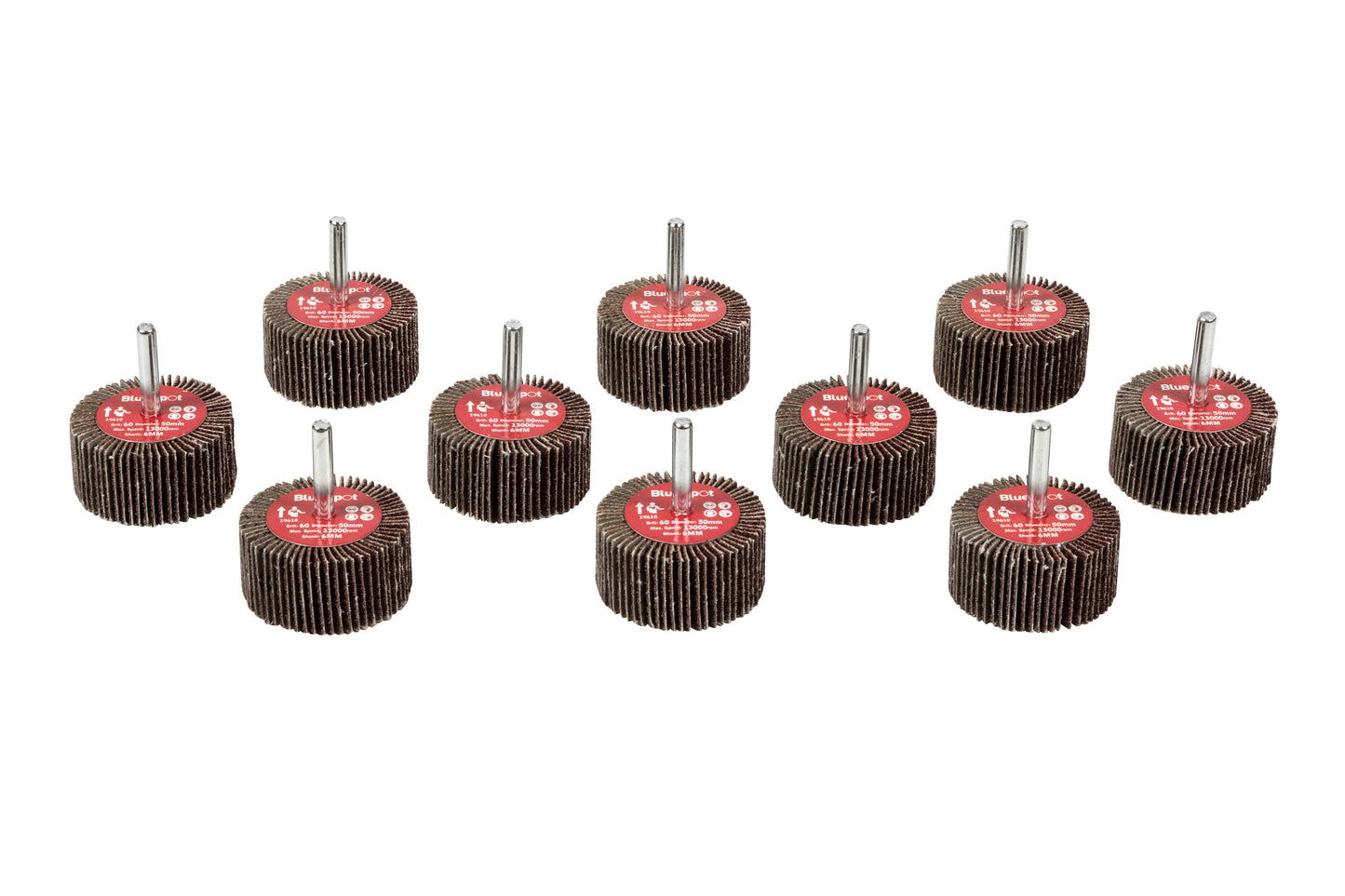 BlueSpot 10 PCE 60 Grit 50MM Flap Wheels In Box 19610