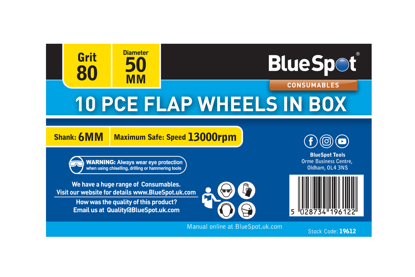 BlueSpot 10 PCE 80 Grit 50MM Flap Wheels In Box 19612