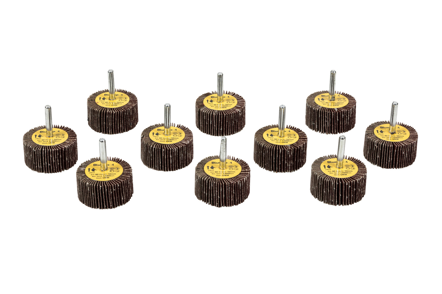 BlueSpot 10 PCE 80 Grit 50MM Flap Wheels In Box 19612