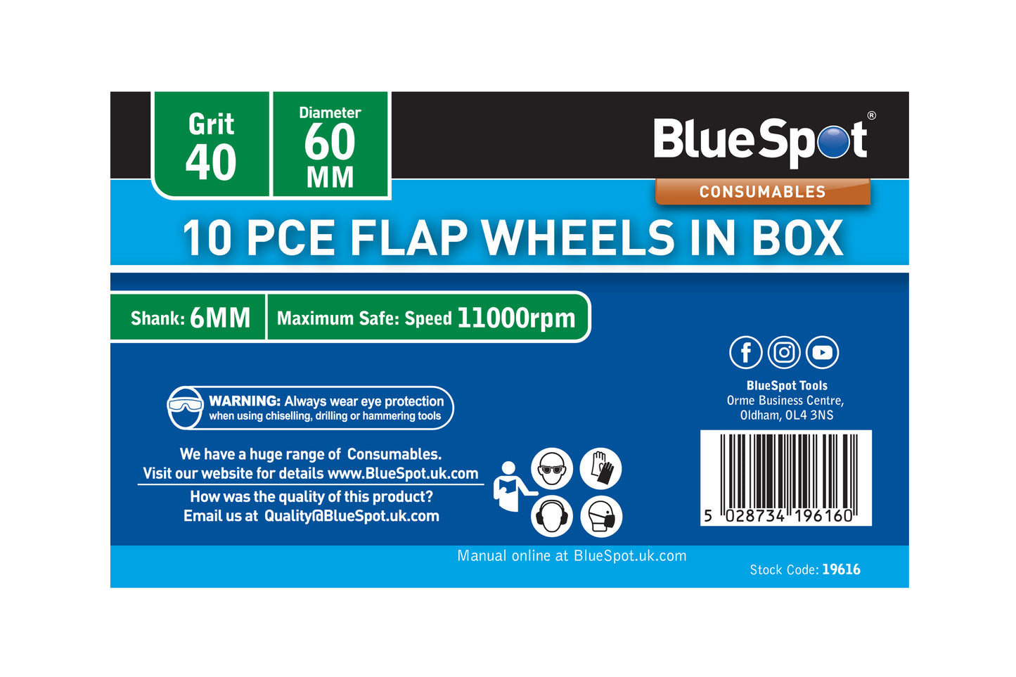 BlueSpot 10 PCE 40 Grit 60MM Flap Wheels In Box 19616