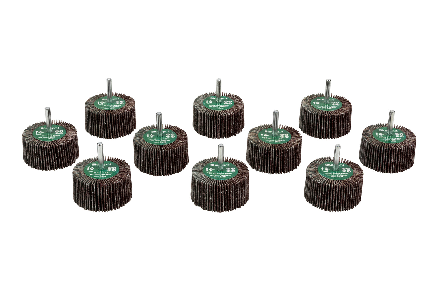 BlueSpot 10 PCE 40 Grit 60MM Flap Wheels In Box 19616