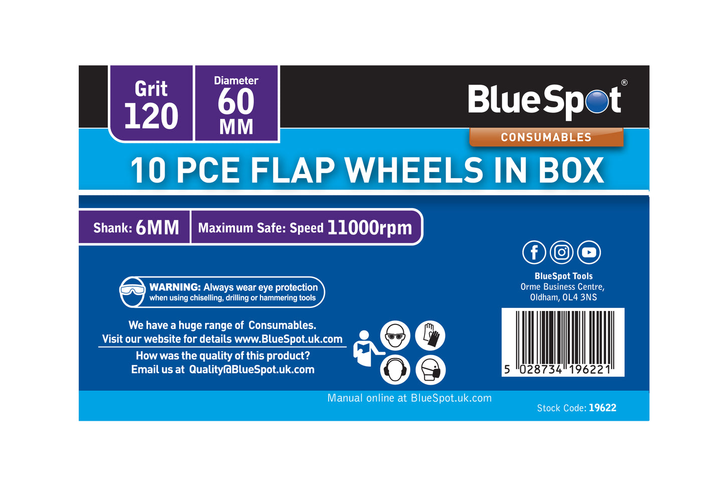 BlueSpot 10 PCE 120 Grit 60MM Flap Wheels In Box 19622