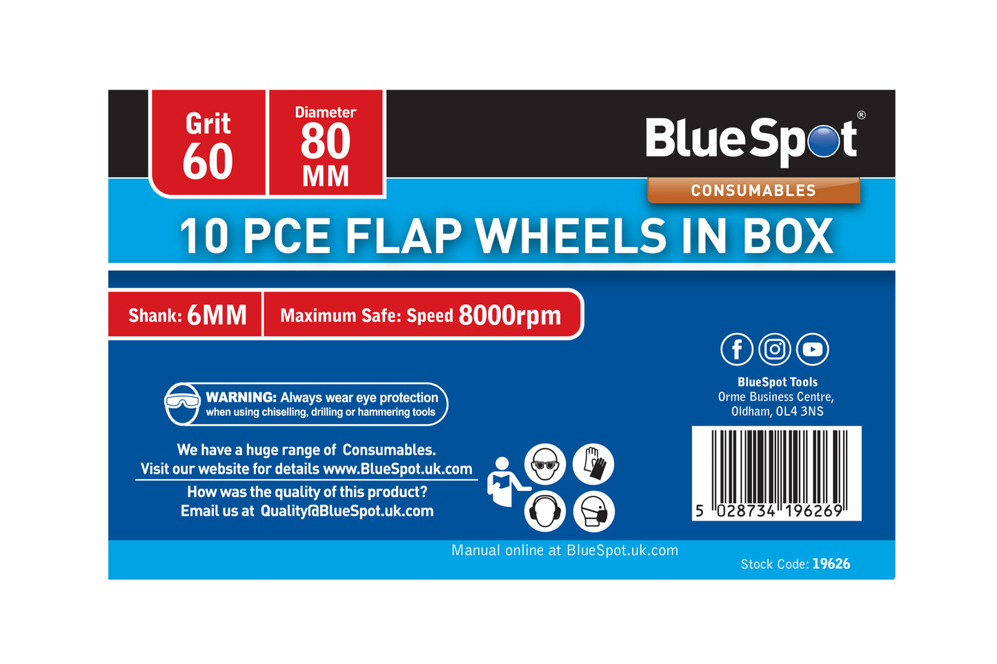 BlueSpot 10 PCE 60 Grit 80MM Flap Wheels In Box 19626