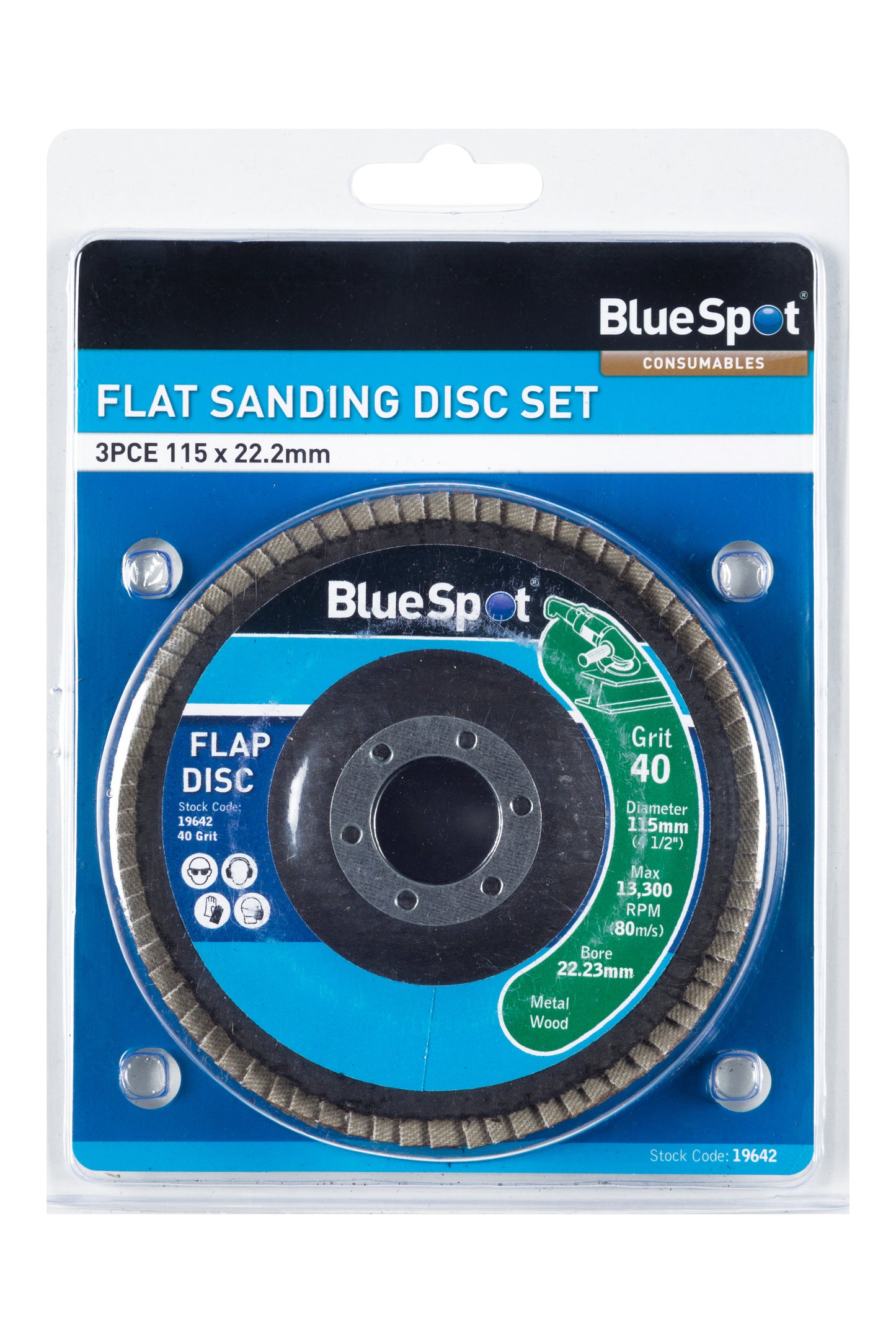 BlueSpot 3 PCE 115mm (4.5") Flap Sanding Disc Set 19642