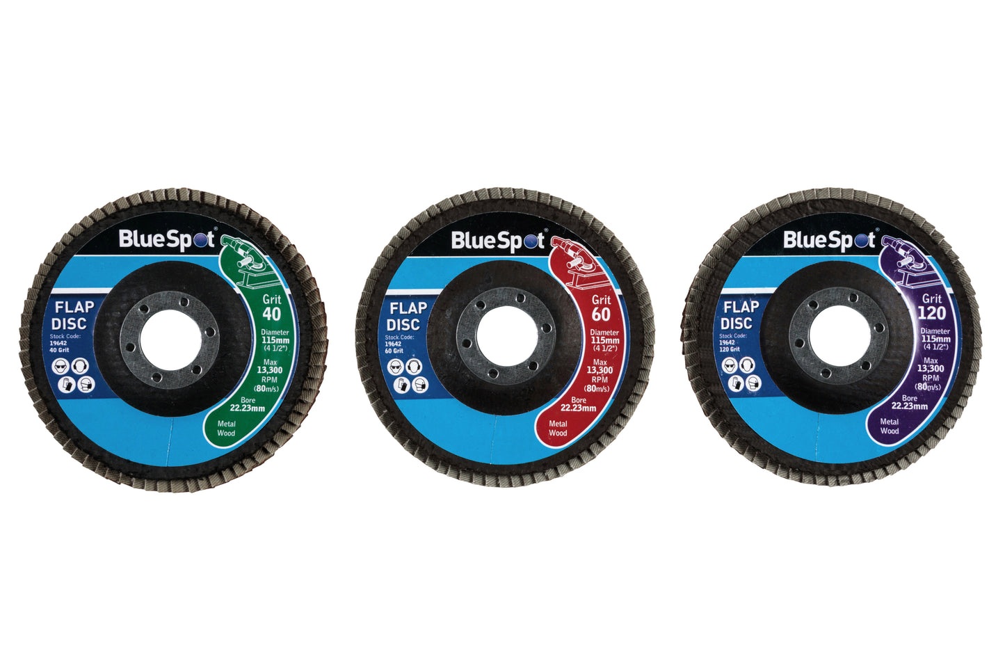 BlueSpot 3 PCE 115mm (4.5") Flap Sanding Disc Set 19642