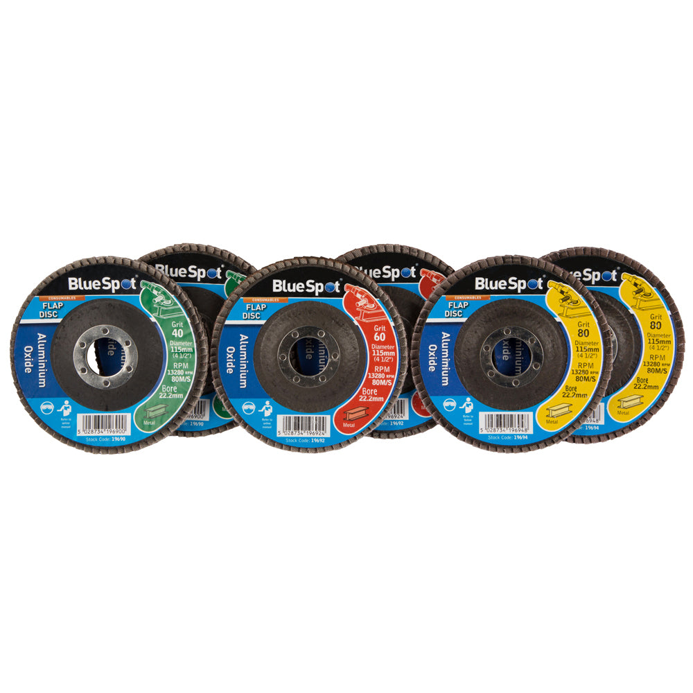 BlueSpot 6 PCE 115mm (4.5") Aluminium Oxide Flap Disc Set 19688