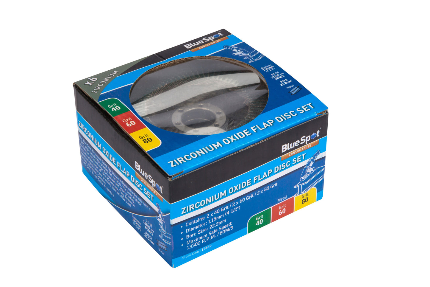 BlueSpot 6 PCE 115mm (4.5") Zirconium Oxide Flap Disc Set 19689