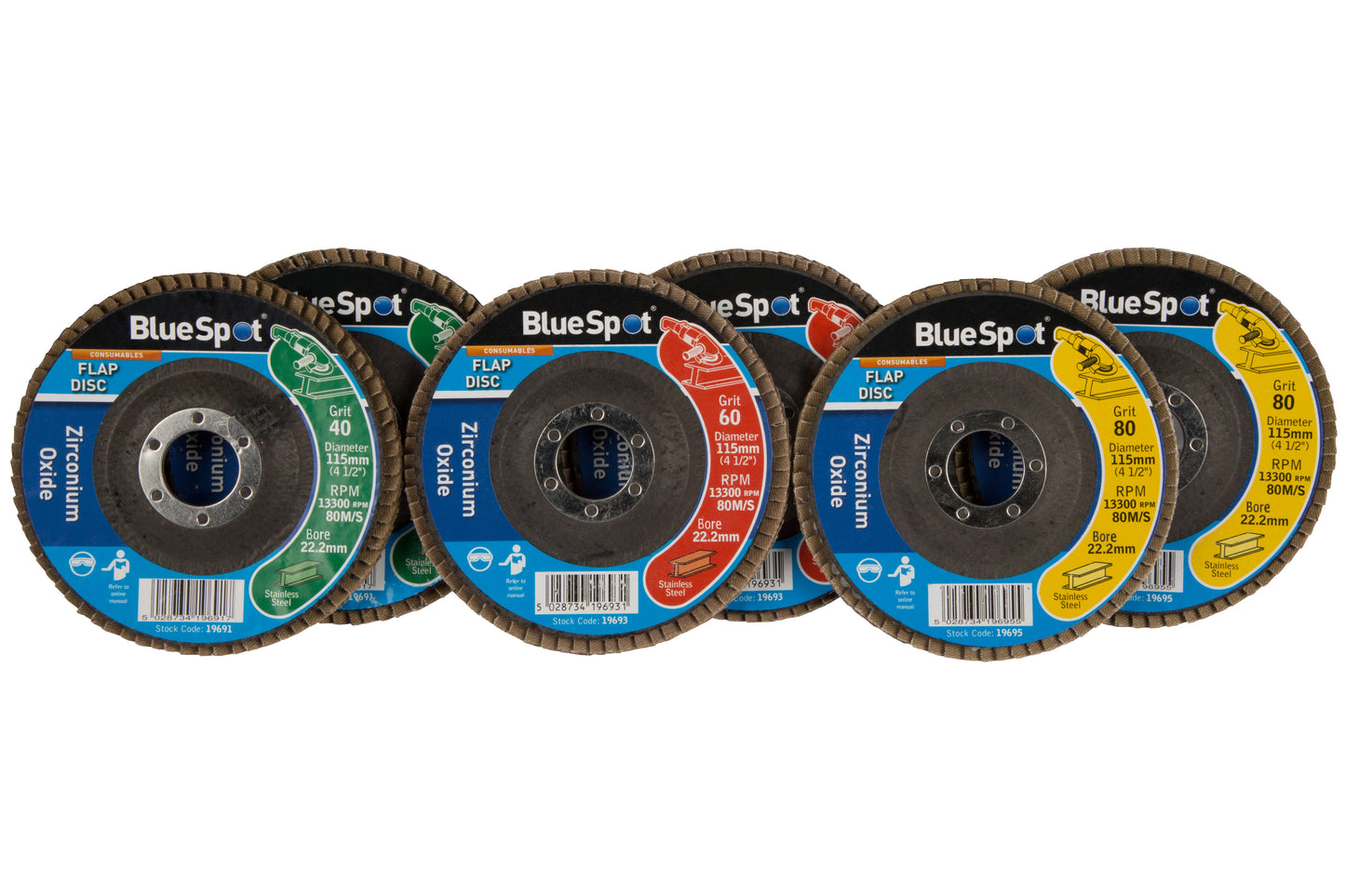BlueSpot 6 PCE 115mm (4.5") Zirconium Oxide Flap Disc Set 19689