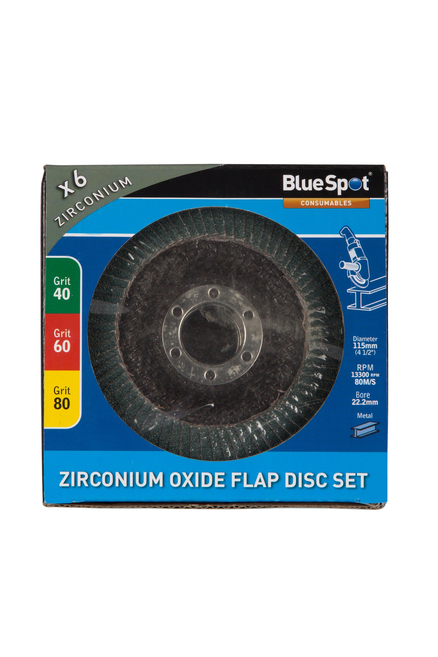 BlueSpot 6 PCE 115mm (4.5") Zirconium Oxide Flap Disc Set 19689
