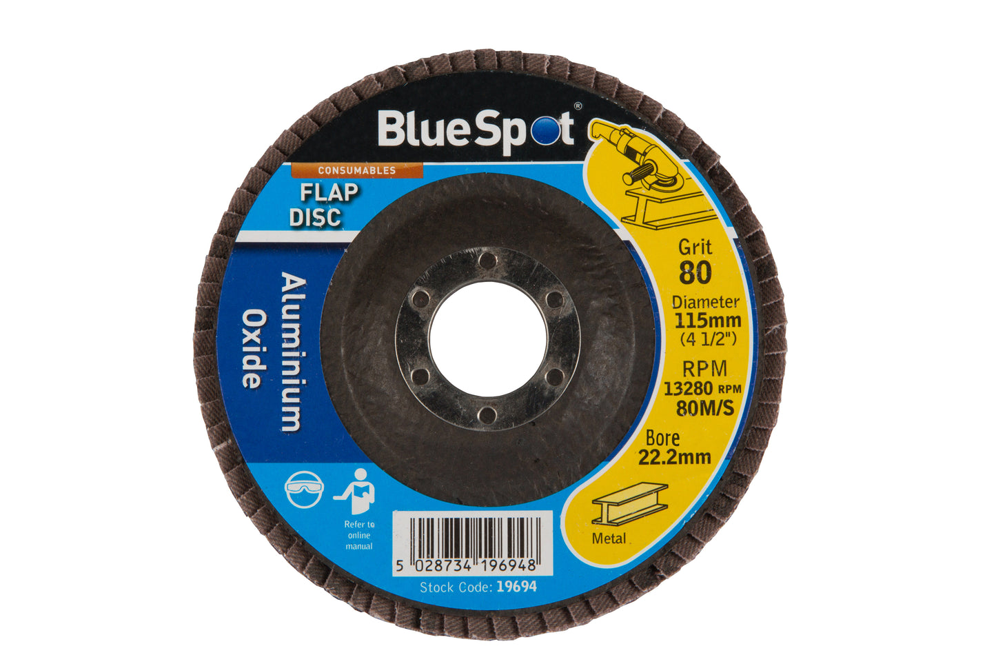 BlueSpot 115mm (4.5") 80 Grit Aluminium Oxide Flap Disc 19694