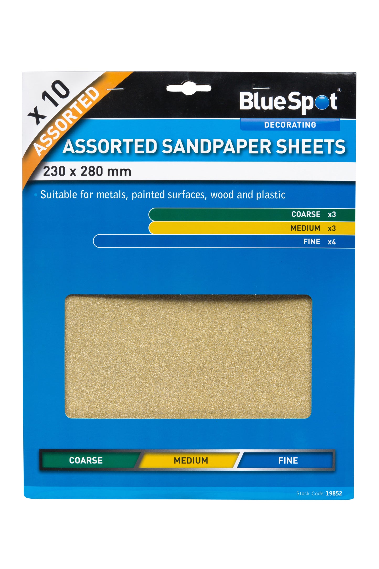 BlueSpot 10 PCE Assorted Sandpaper Sheets 19852
