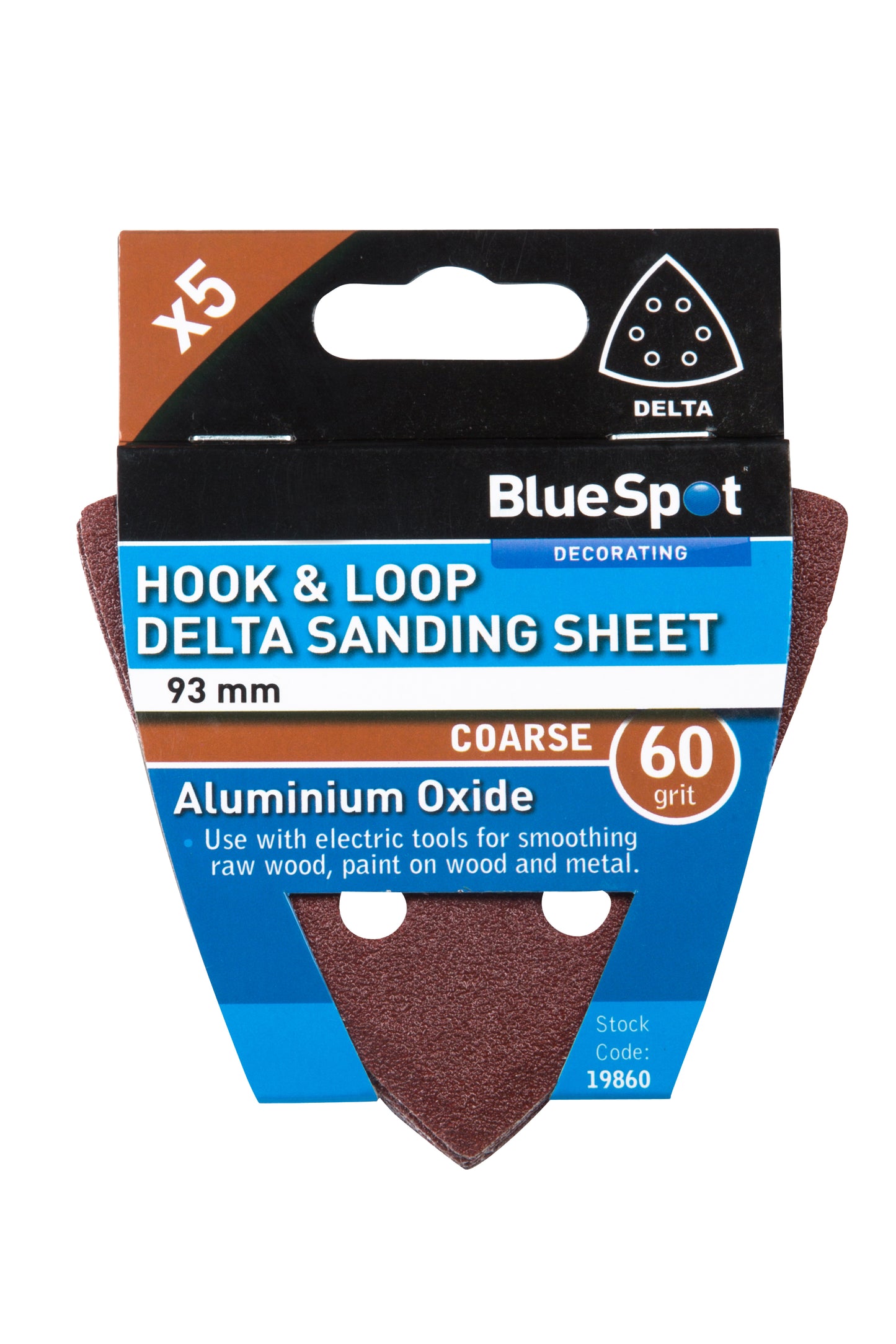 BlueSpot 93mm 5 Pack 60 Grit Delta Sanding Sheets 19860