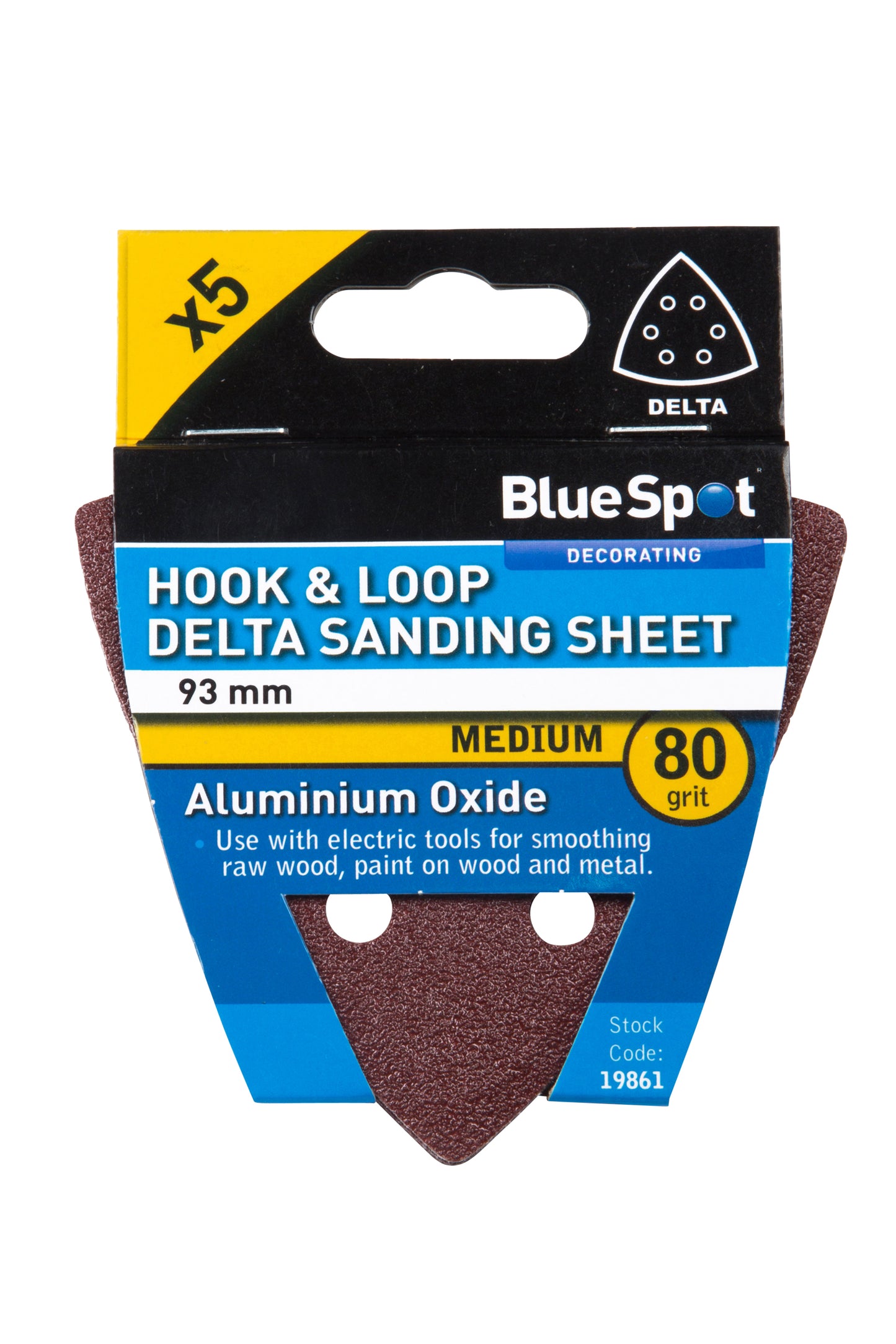 BlueSpot 93mm 5 Pack 80 Grit Delta Sanding Sheets 19861